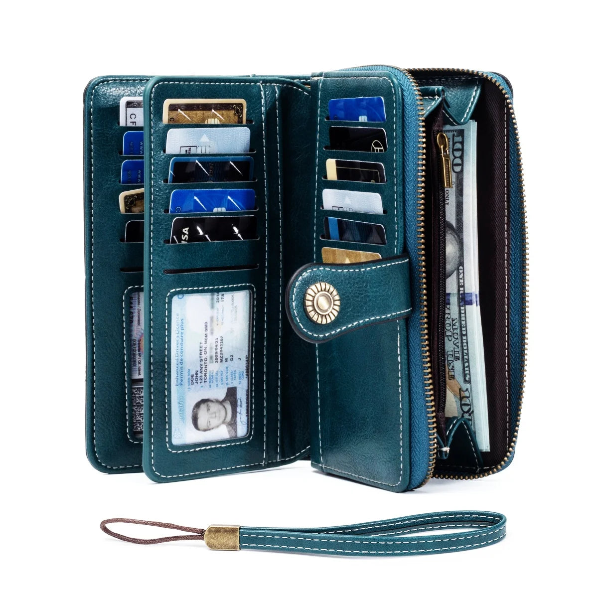 Rfid Anti-Theft Wallet for Men and Women, European and American Retro Leather Long Wallet Clutch, Oil-Waxed Leather Hollow-Out Multi-Card Slot Wallet, Large Capacity Zipper 70% off Clutch Bag, Card Holder Coin Purse Wallet Ha