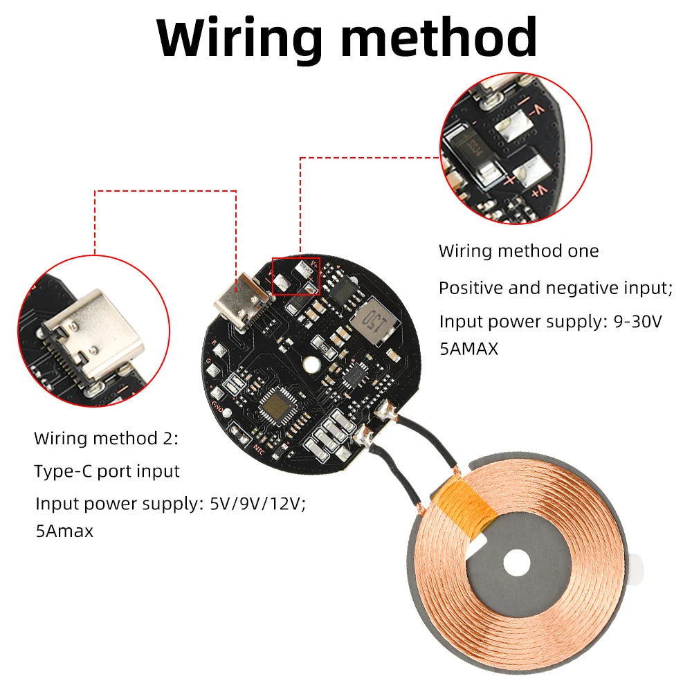 20W High Power Wireless Charger Transmitter Module 12V/24V Type-C Fast Charging Circuit Coil Charger Board for Mobile Phone