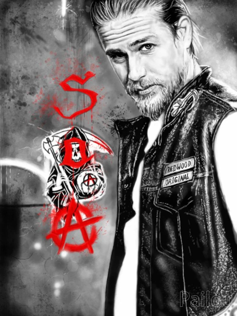 Son Of Anarchy 5D DIY Diamond Painting Full Round Drill Mosaic Death Skull Motorcycle Cross Stitch Handwork Home Decor