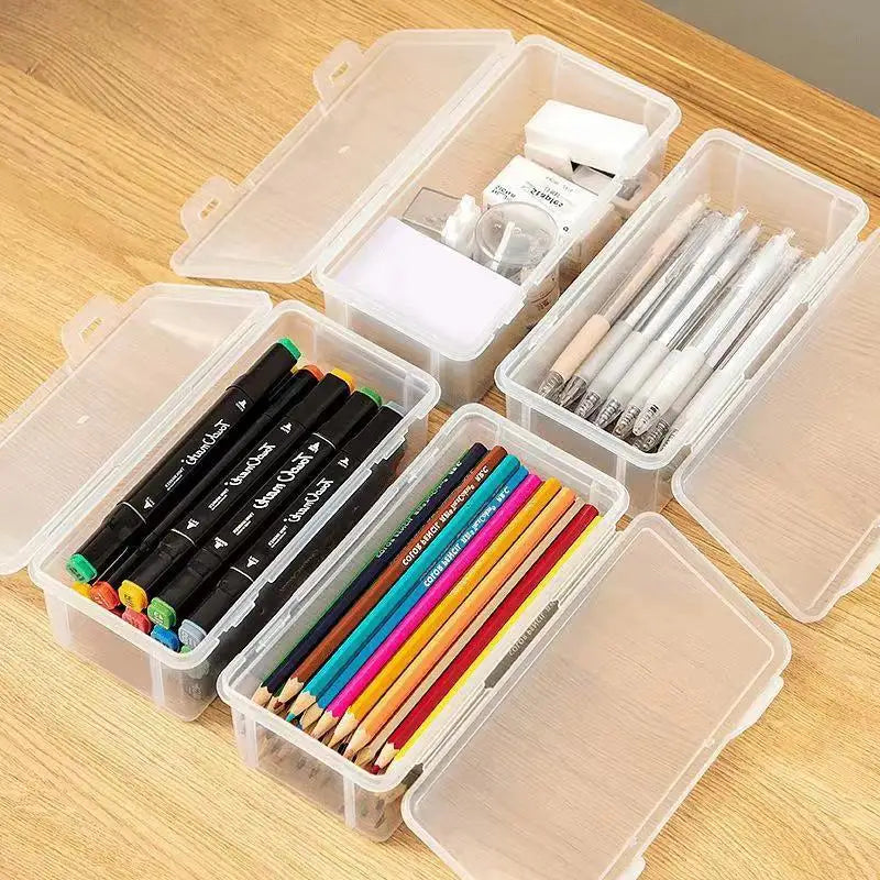 Black Desk Organizer Transparent Plastic Storage Box With Lid For Pens Pencils Markers School Supplies & Office Organization