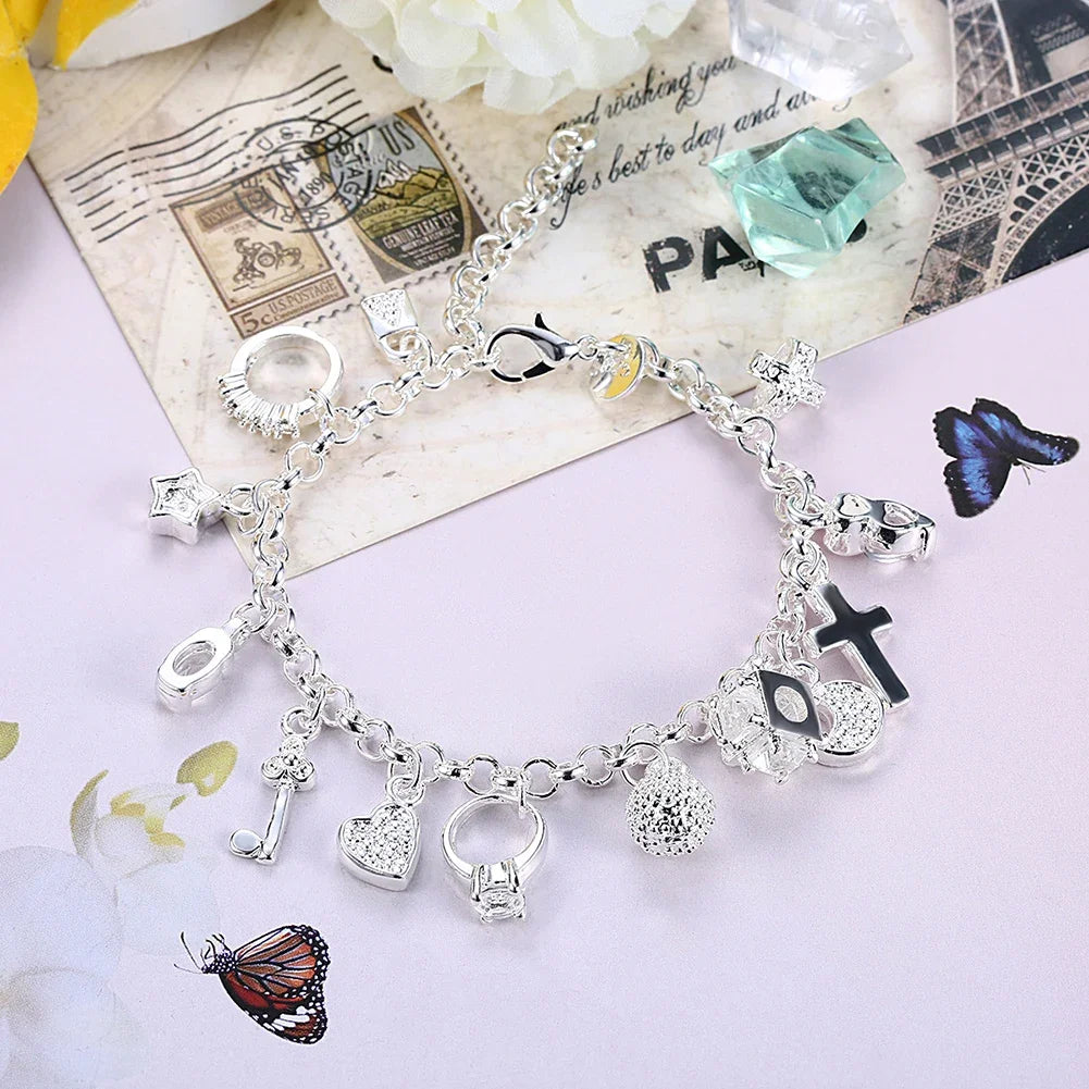 Fashion 925 Sterling Silver Bracelet for Woman Pretty Heart Zircon
