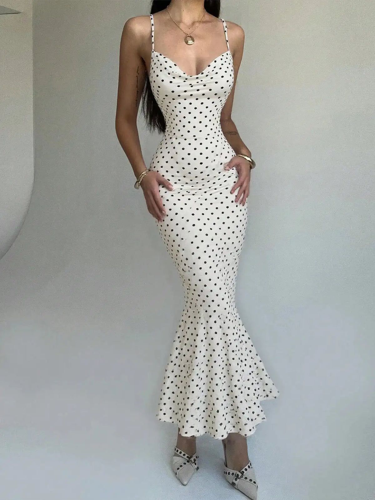Spring Clothes, Sexy Valentine's Day Women Dress, Polka Dots Mermaid Dress, Elegant Backless Women Dresses, Date Sweet Daily