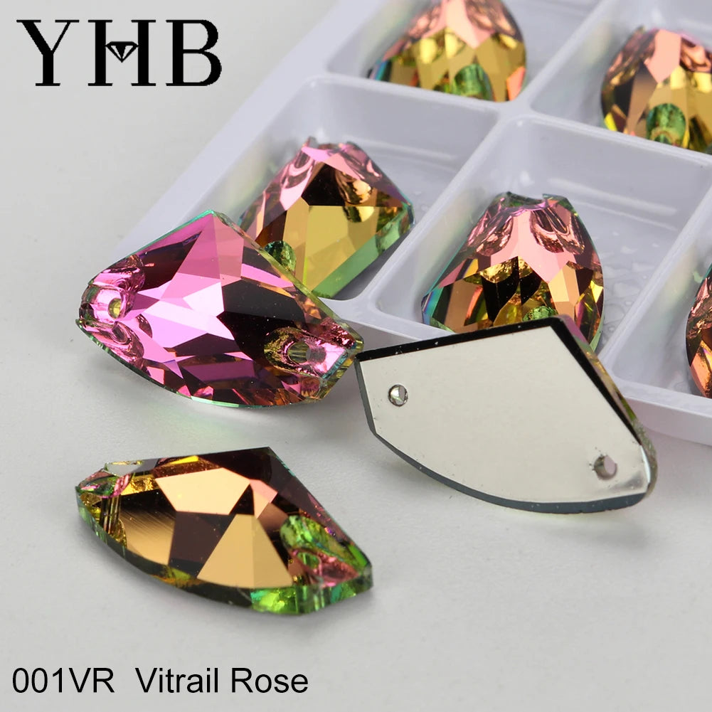 YHB Top Quality Galactic Axe Glass Crystal AB Moonlight Sewing Stones Flatback Sew on Rhinestones For Garment Clothes Bags