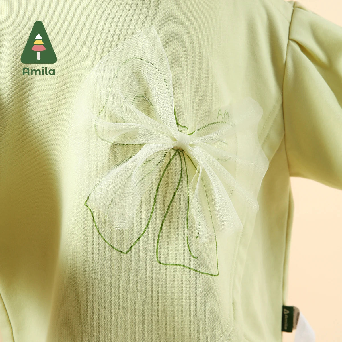 Amila Baby Set 2025 Spring New Solid Color Bow Solid Loose Sweatshirt Leggings Casual Soft Children's Two-Piece Set