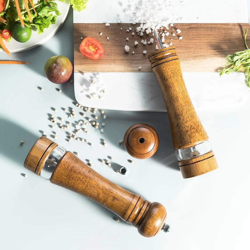4"6"8"10" Manual Pepper Mills Salt And Pepper Grinder With Adjustable Ceramic Spice Wood Pepper Grinder Handheld Herb Seasoning