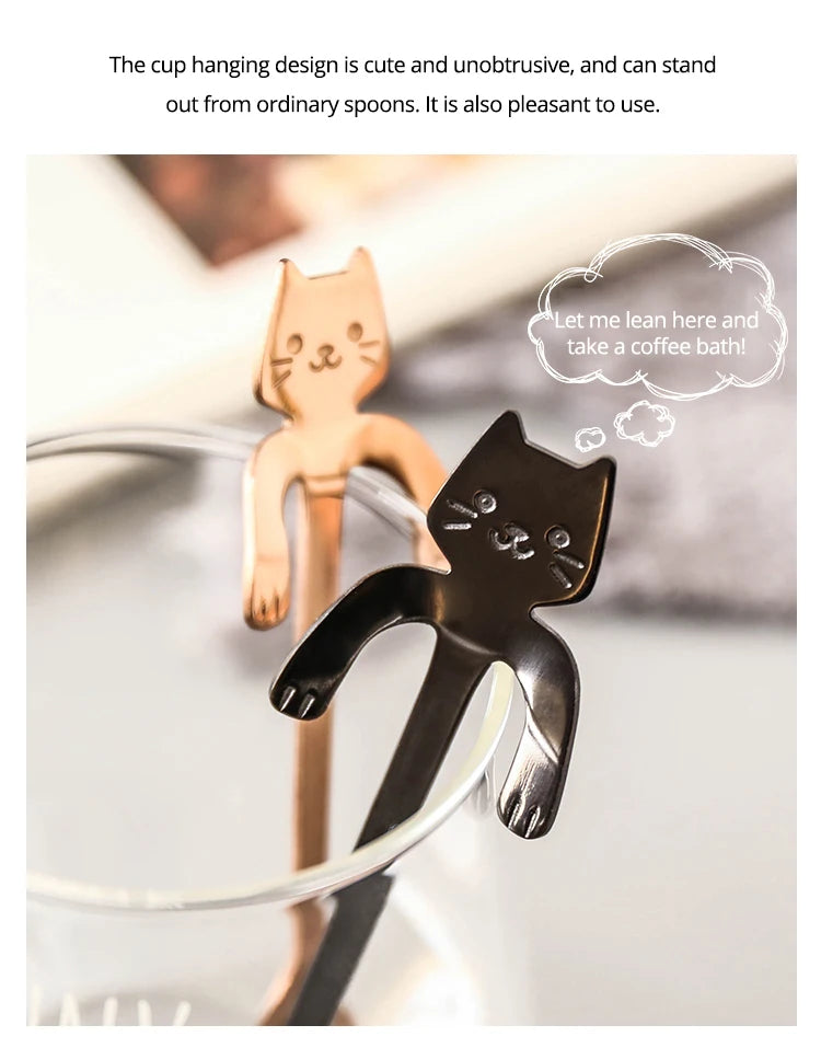 4pcs/set Stainless Steel Mini Cat Kitten Design Stainless Steel Coffee/Tea/Dessert/Drink/Mixing/Milkshake Spoon Flatware Gadgets