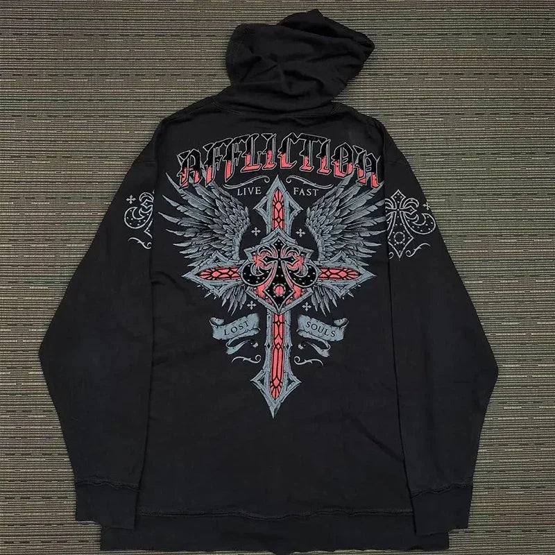 Woman Hoodie Goth Vintage Hoodies Y2K Grunge Graphic Long Sleeve Hooded Sweatshirt Harajuku Japanese Aesthetic Korean Korean