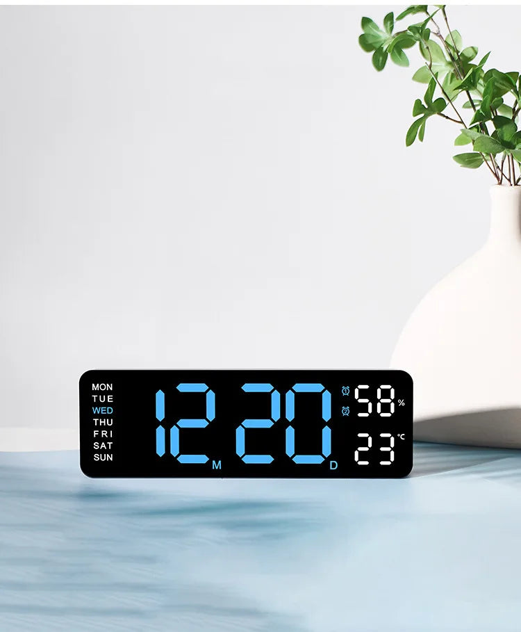 Hot 9 Inch Large Digital Wall Clock USB Powered TEMP Humidity Week Auto Dimmer DST Table Clock 12/24H Electronic LED Alarm Clock