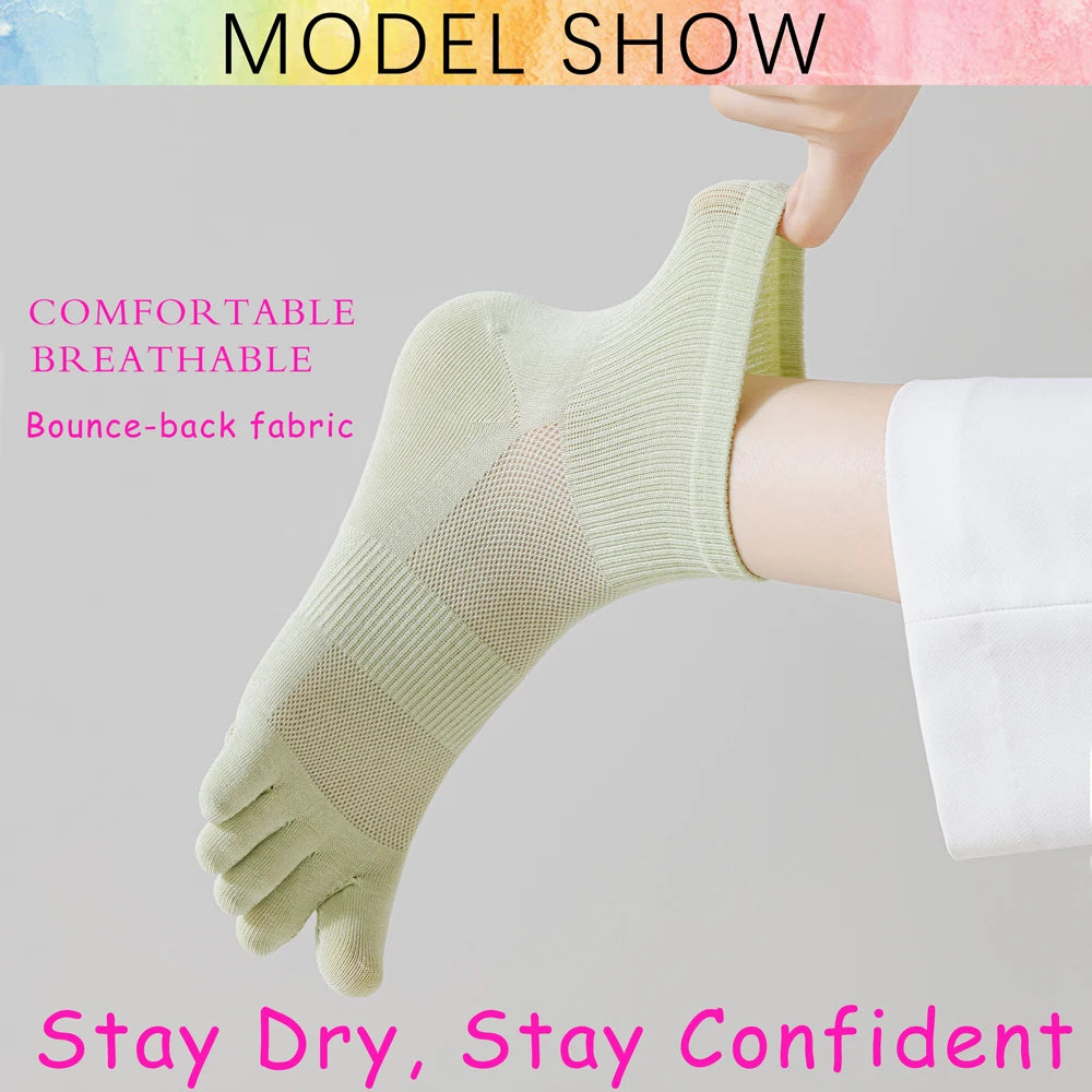 3 Pairs Women's Summer Toe Separator Socks - Pure Cotton, Antibacterial Anti-Odor, Breathable Mesh Design for Fungal Protection