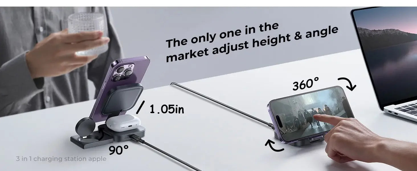 3 in 1 Tiny Foldable Wireless Charger Stand for iPhone 15 14 13 12 Pro Max Apple Watch 8 7 Holder Magnetic Fast Charging Station