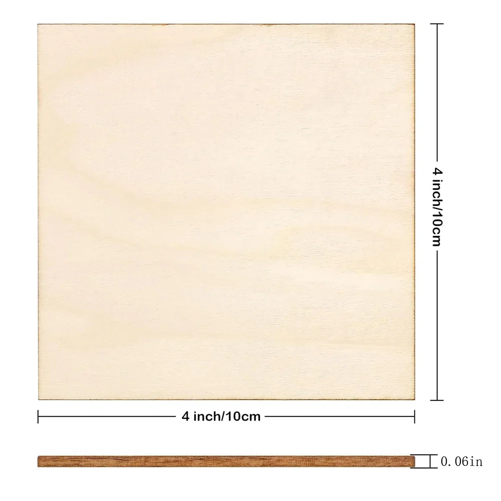 Wood Square 4x4in Blank Wood Sheet for Crafts, Thin Unfinished Wood Squares for Wood Burning Painting Staining Wood Engrav