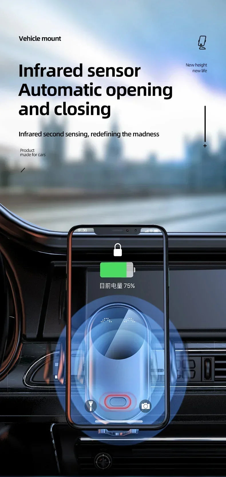 Automatic 15W  Car Wireless Charger for iPhone 13 12 14 XR X 15Samsung S20 S10 Magnetic USB Infrared Sensor Phone Holder Mount
