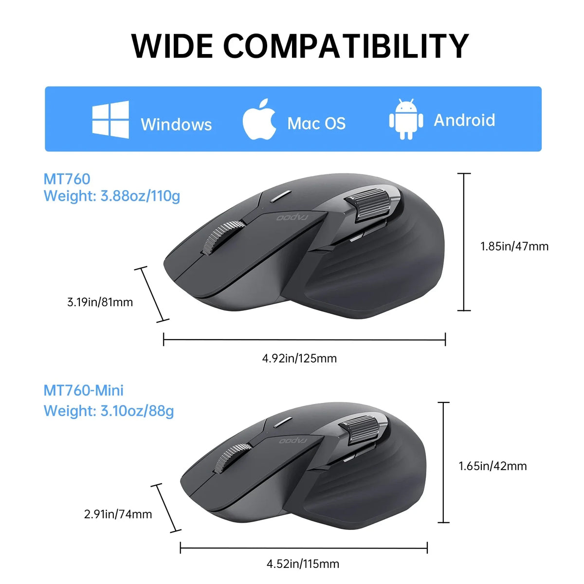 Rapoo / Multi-Mode Rechargeable Wireless Mouse Ergonomic 4000 DPI