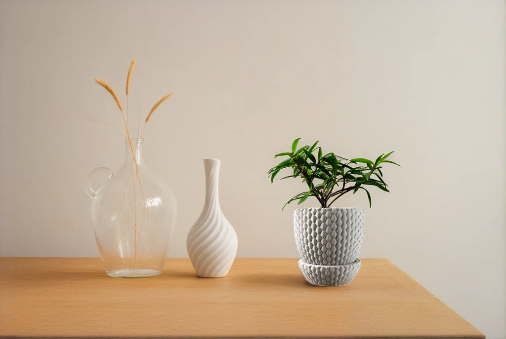 3D Printed Flower Pot Square Line Texture Rhombus Detail Modern Home Decor Biodegradable macetas