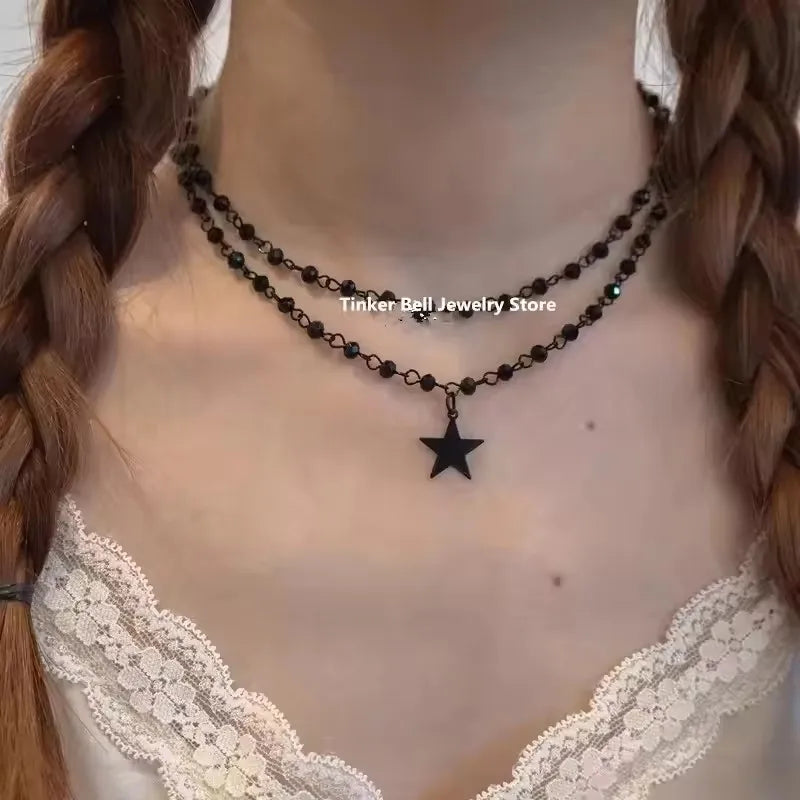 Personalized Punk Star Heart Cross Chain Double Layer Necklace for