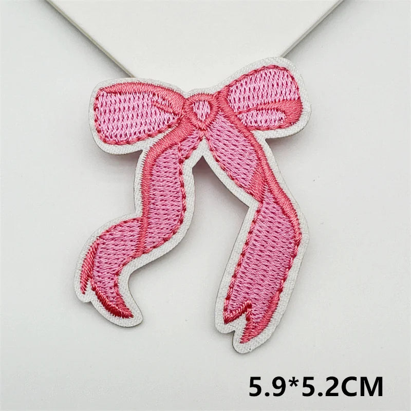 Cartoon Embroidery Sticker Decorative Ironing Sticker Sewing DIY Pink Bowknot Clothing Shoes Hat Bag Patch