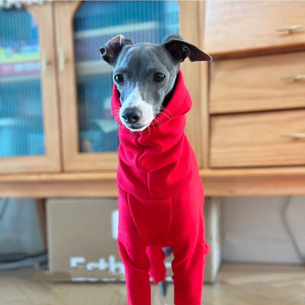 Winter Warm 4-legged Red Jacket for Italy Greyhound New Year Costume for Wellington Autumn Thick Warm Fahion Sweatshirt for Dogs