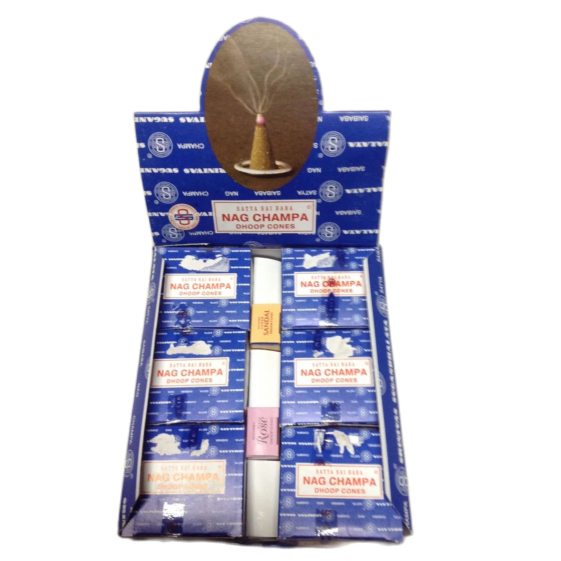 Incense Complete Boxes Satya Nag Champa Original, Goloka Agarbathi Palo Santo Reiki Cinnamon Money Lavender Rose Natural Rosemary Namaste Patchouli Tulsi Cones (Handmade in India) + Gift Burner